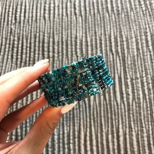 Blue Beaded Cuff Bracelet
